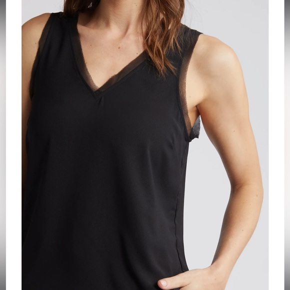 Halogen NWOT Raw Edge Hem Tank Black - Picture 4 of 9